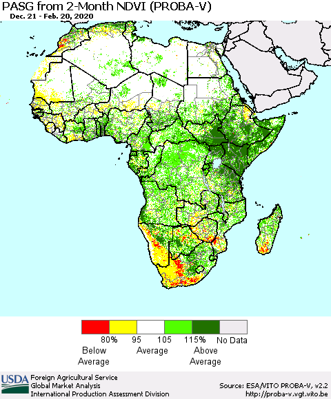 Africa PASG from 2-Month NDVI (PROBA-V) Thematic Map For 2/11/2020 - 2/20/2020