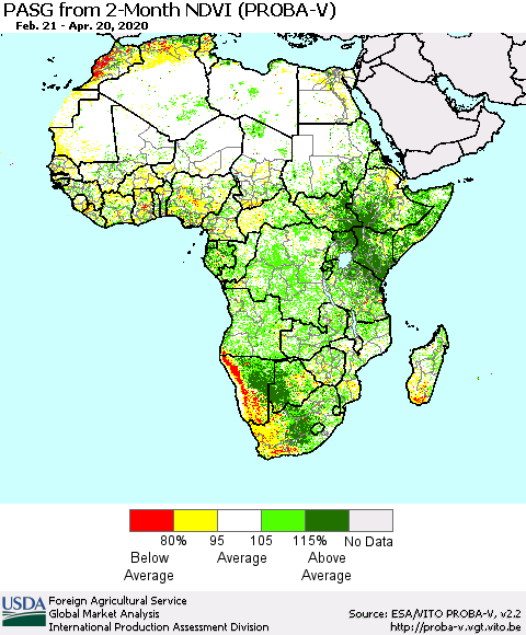 Africa PASG from 2-Month NDVI (PROBA-V) Thematic Map For 4/11/2020 - 4/20/2020