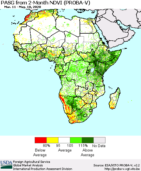 Africa PASG from 2-Month NDVI (PROBA-V) Thematic Map For 5/1/2020 - 5/10/2020