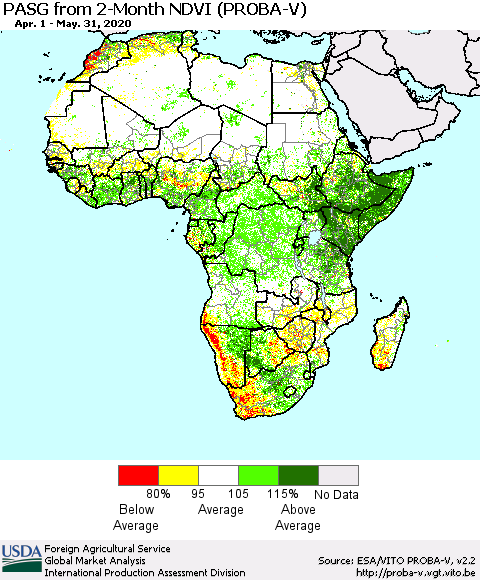Africa PASG from 2-Month NDVI (PROBA-V) Thematic Map For 5/21/2020 - 5/31/2020