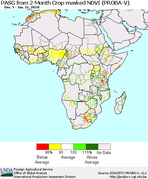 Africa PASG from 2-Month Crop-masked NDVI (PROBA-V) Thematic Map For 1/21/2018 - 1/31/2018