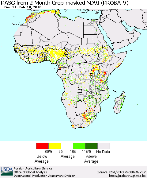 Africa PASG from 2-Month Crop-masked NDVI (PROBA-V) Thematic Map For 2/1/2018 - 2/10/2018
