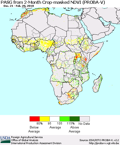 Africa PASG from 2-Month Crop-masked NDVI (PROBA-V) Thematic Map For 2/11/2018 - 2/20/2018