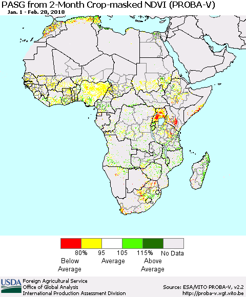 Africa PASG from 2-Month Crop-masked NDVI (PROBA-V) Thematic Map For 2/21/2018 - 2/28/2018