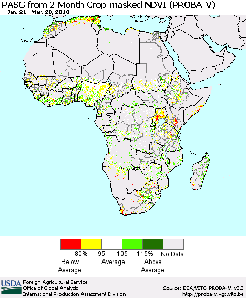 Africa PASG from 2-Month Crop-masked NDVI (PROBA-V) Thematic Map For 3/11/2018 - 3/20/2018