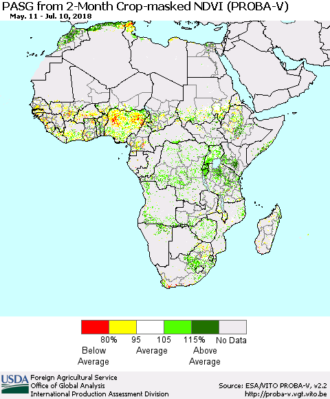 Africa PASG from 2-Month Crop-masked NDVI (PROBA-V) Thematic Map For 7/1/2018 - 7/10/2018