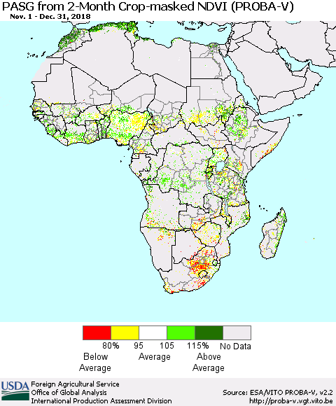 Africa PASG from 2-Month Crop-masked NDVI (PROBA-V) Thematic Map For 12/21/2018 - 12/31/2018