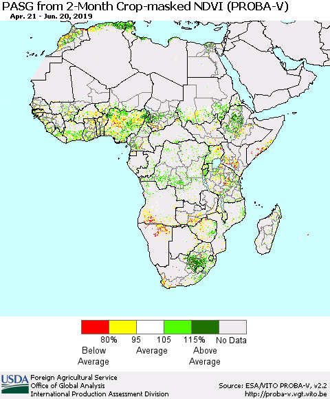 Africa PASG from 2-Month Crop-masked NDVI (PROBA-V) Thematic Map For 6/11/2019 - 6/20/2019