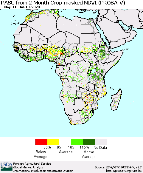 Africa PASG from 2-Month Crop-masked NDVI (PROBA-V) Thematic Map For 7/1/2020 - 7/10/2020