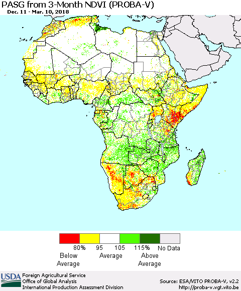 Africa PASG from 3-Month NDVI (PROBA-V) Thematic Map For 3/1/2018 - 3/10/2018