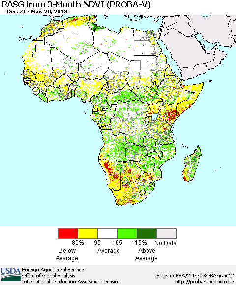 Africa PASG from 3-Month NDVI (PROBA-V) Thematic Map For 3/11/2018 - 3/20/2018