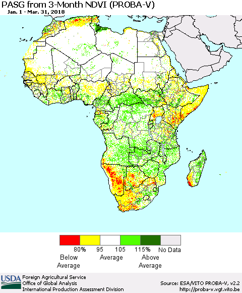 Africa PASG from 3-Month NDVI (PROBA-V) Thematic Map For 3/21/2018 - 3/31/2018