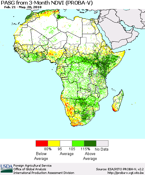 Africa PASG from 3-Month NDVI (PROBA-V) Thematic Map For 5/11/2018 - 5/20/2018