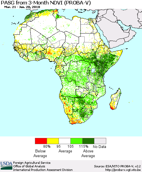 Africa PASG from 3-Month NDVI (PROBA-V) Thematic Map For 6/11/2018 - 6/20/2018
