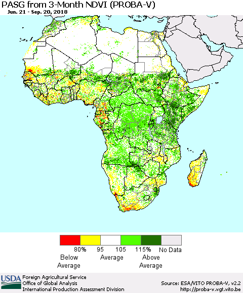 Africa PASG from 3-Month NDVI (PROBA-V) Thematic Map For 9/11/2018 - 9/20/2018