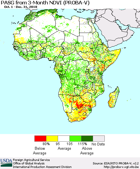 Africa PASG from 3-Month NDVI (PROBA-V) Thematic Map For 12/21/2018 - 12/31/2018