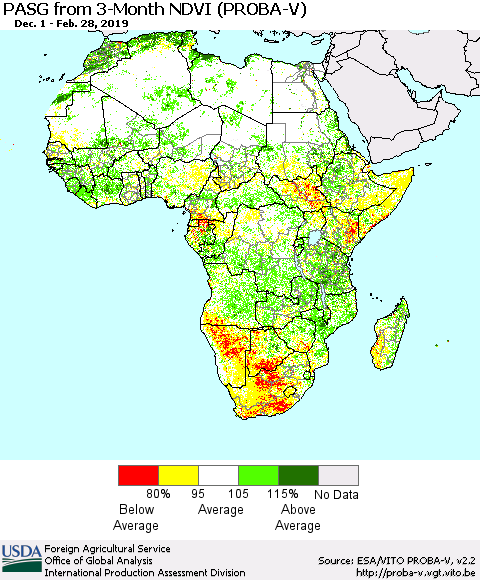 Africa PASG from 3-Month NDVI (PROBA-V) Thematic Map For 2/21/2019 - 2/28/2019