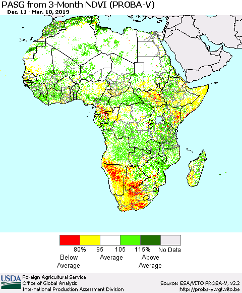 Africa PASG from 3-Month NDVI (PROBA-V) Thematic Map For 3/1/2019 - 3/10/2019