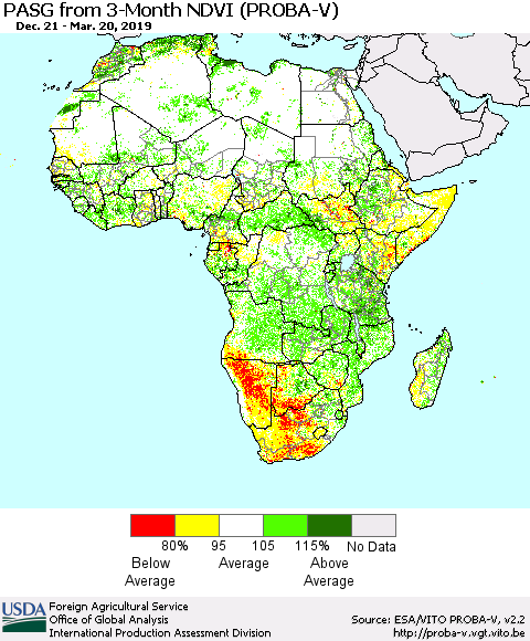 Africa PASG from 3-Month NDVI (PROBA-V) Thematic Map For 3/11/2019 - 3/20/2019
