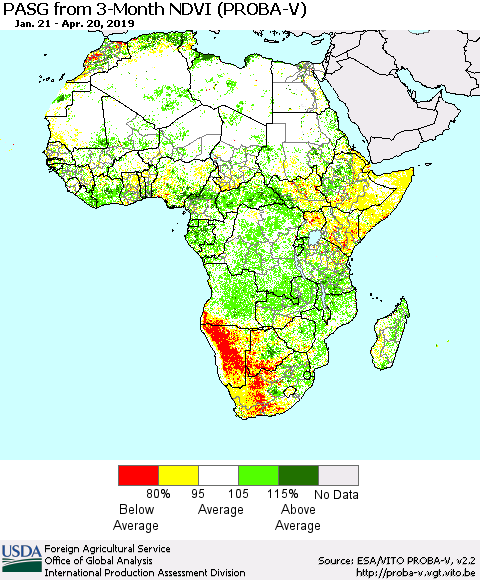 Africa PASG from 3-Month NDVI (PROBA-V) Thematic Map For 4/11/2019 - 4/20/2019