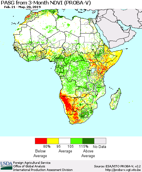 Africa PASG from 3-Month NDVI (PROBA-V) Thematic Map For 5/11/2019 - 5/20/2019