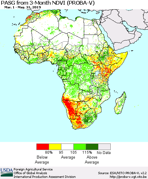 Africa PASG from 3-Month NDVI (PROBA-V) Thematic Map For 5/21/2019 - 5/31/2019