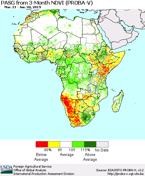 Africa PASG from 3-Month NDVI (PROBA-V) Thematic Map For 6/11/2019 - 6/20/2019