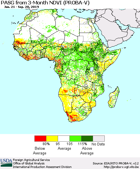 Africa PASG from 3-Month NDVI (PROBA-V) Thematic Map For 9/11/2019 - 9/20/2019