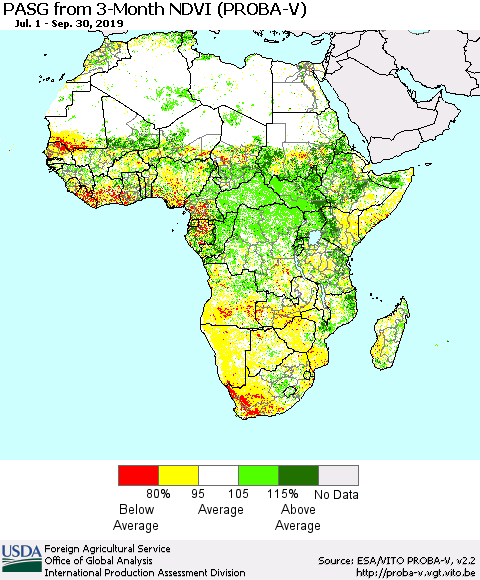 Africa PASG from 3-Month NDVI (PROBA-V) Thematic Map For 9/21/2019 - 9/30/2019