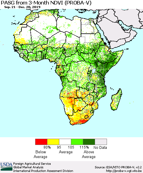 Africa PASG from 3-Month NDVI (PROBA-V) Thematic Map For 12/11/2019 - 12/20/2019