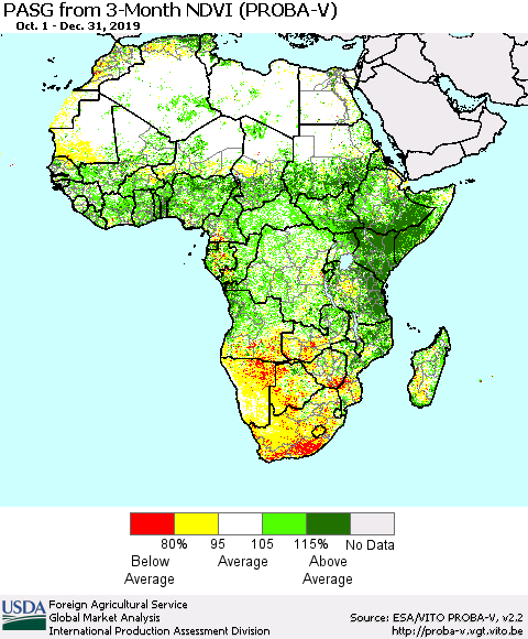 Africa PASG from 3-Month NDVI (PROBA-V) Thematic Map For 12/21/2019 - 12/31/2019