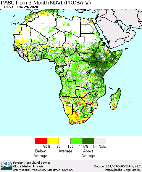Africa PASG from 3-Month NDVI (PROBA-V) Thematic Map For 2/21/2020 - 2/29/2020