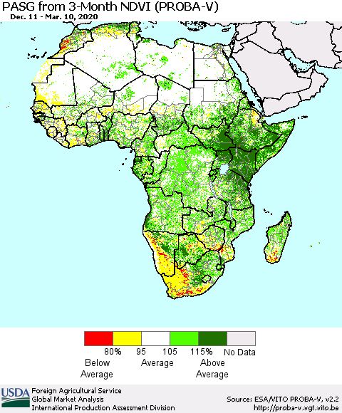 Africa PASG from 3-Month NDVI (PROBA-V) Thematic Map For 3/1/2020 - 3/10/2020