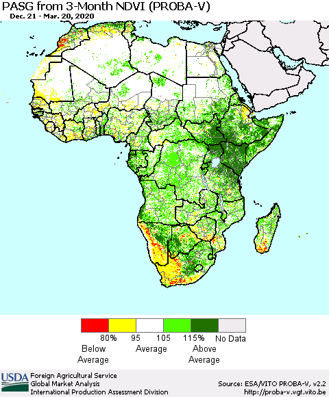 Africa PASG from 3-Month NDVI (PROBA-V) Thematic Map For 3/11/2020 - 3/20/2020