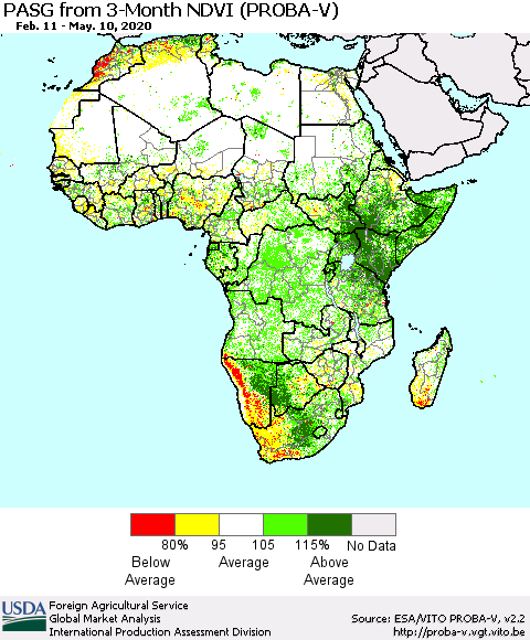 Africa PASG from 3-Month NDVI (PROBA-V) Thematic Map For 5/1/2020 - 5/10/2020