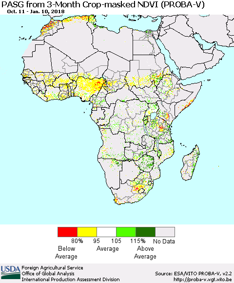 Africa PASG from 3-Month Crop-masked NDVI (PROBA-V) Thematic Map For 1/1/2018 - 1/10/2018