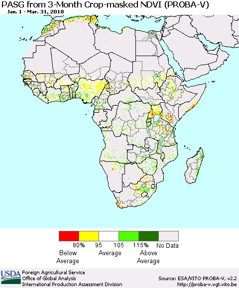 Africa PASG from 3-Month Crop-masked NDVI (PROBA-V) Thematic Map For 3/21/2018 - 3/31/2018