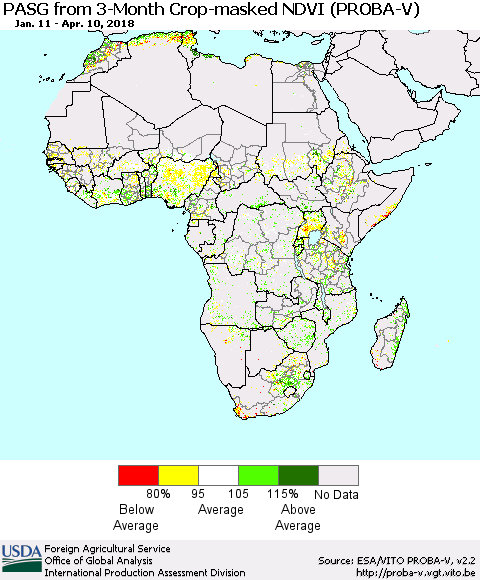 Africa PASG from 3-Month Crop-masked NDVI (PROBA-V) Thematic Map For 4/1/2018 - 4/10/2018