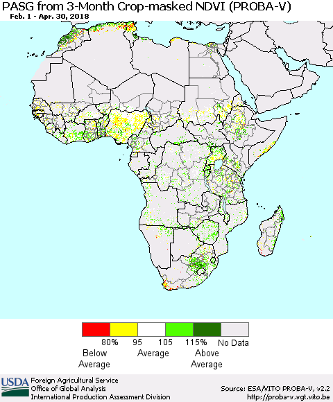 Africa PASG from 3-Month Crop-masked NDVI (PROBA-V) Thematic Map For 4/21/2018 - 4/30/2018