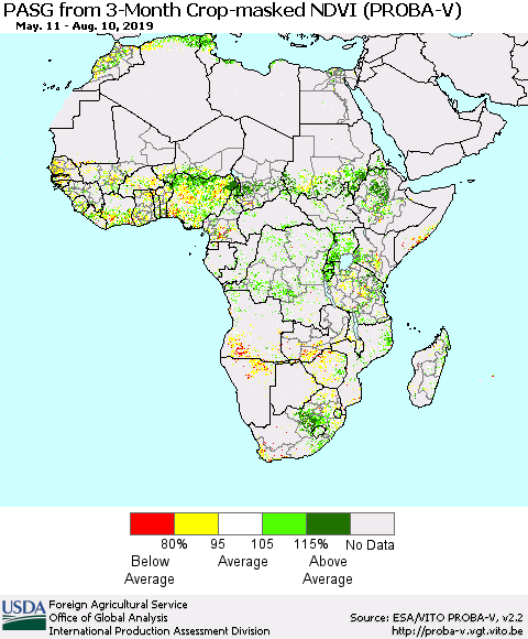 Africa PASG from 3-Month Crop-masked NDVI (PROBA-V) Thematic Map For 8/1/2019 - 8/10/2019