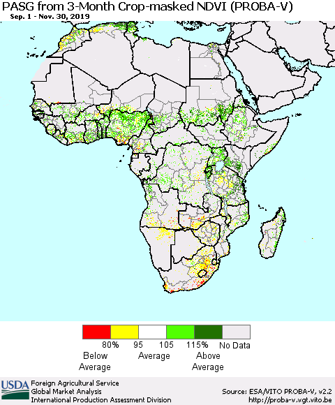 Africa PASG from 3-Month Crop-masked NDVI (PROBA-V) Thematic Map For 11/21/2019 - 11/30/2019