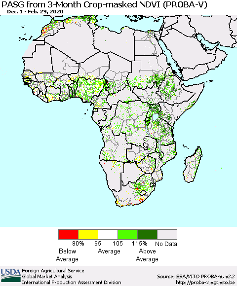 Africa PASG from 3-Month Crop-masked NDVI (PROBA-V) Thematic Map For 2/21/2020 - 2/29/2020