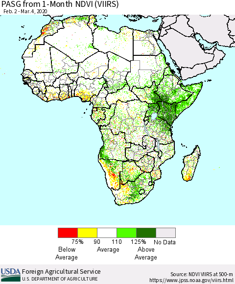 Africa PASG from 1-Month NDVI (VIIRS) Thematic Map For 3/1/2020 - 3/10/2020