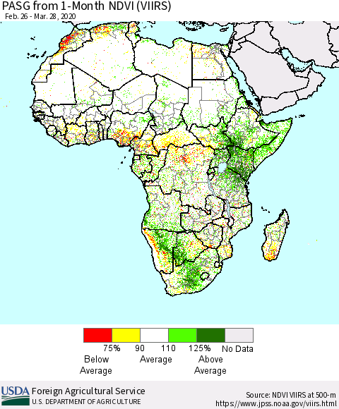 Africa PASG from 1-Month NDVI (VIIRS) Thematic Map For 3/21/2020 - 3/31/2020