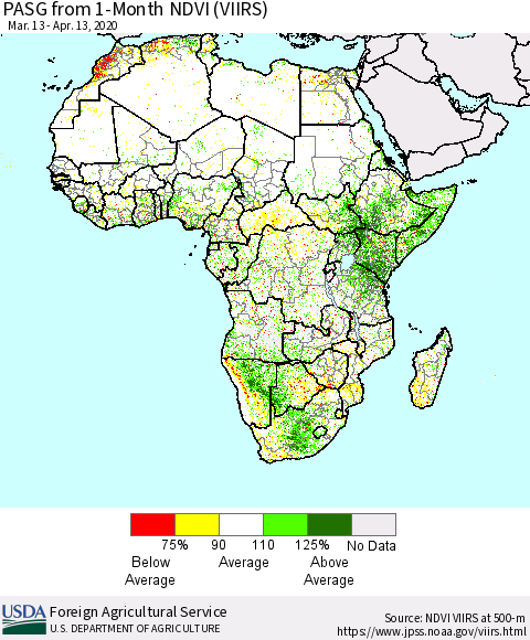 Africa PASG from 1-Month NDVI (VIIRS) Thematic Map For 4/11/2020 - 4/20/2020