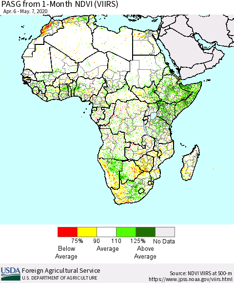 Africa PASG from 1-Month NDVI (VIIRS) Thematic Map For 5/1/2020 - 5/10/2020