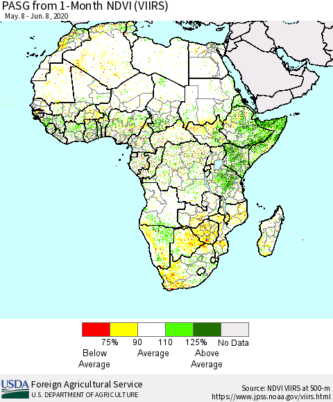 Africa PASG from 1-Month NDVI (VIIRS) Thematic Map For 6/1/2020 - 6/10/2020
