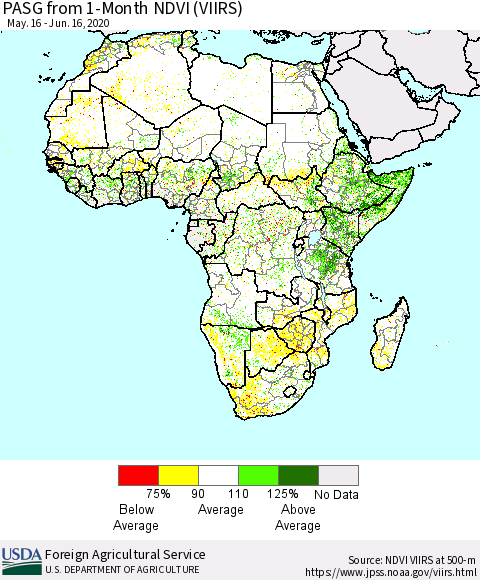 Africa PASG from 1-Month NDVI (VIIRS) Thematic Map For 6/11/2020 - 6/20/2020