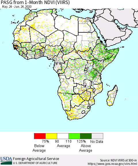 Africa PASG from 1-Month NDVI (VIIRS) Thematic Map For 6/21/2020 - 6/30/2020