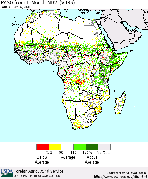 Africa PASG from 1-Month NDVI (VIIRS) Thematic Map For 9/1/2020 - 9/10/2020